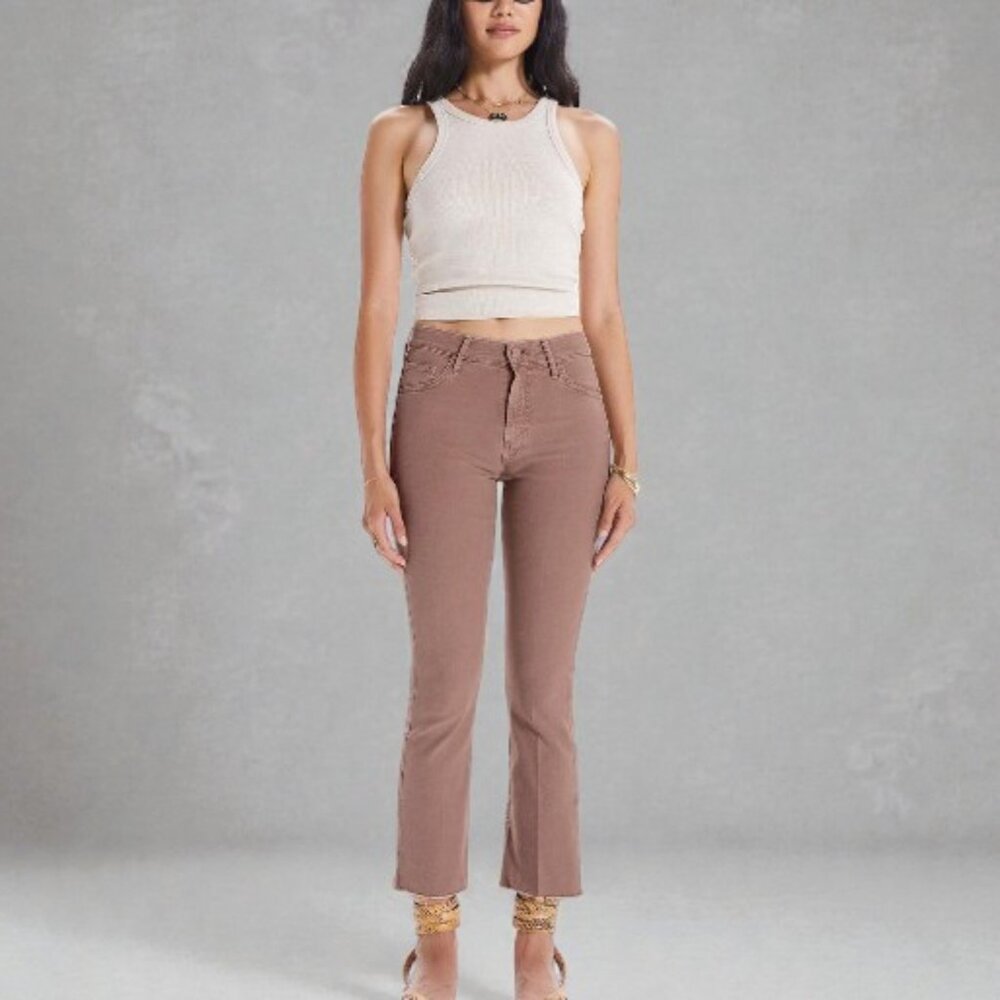 Mother The Insider ankle fray jeans chalk oxford tan women's size 30
